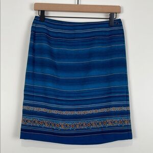 Worthington Women’s 10P Wrap Skirt Blue Stripe Floral Knee Length Office Work